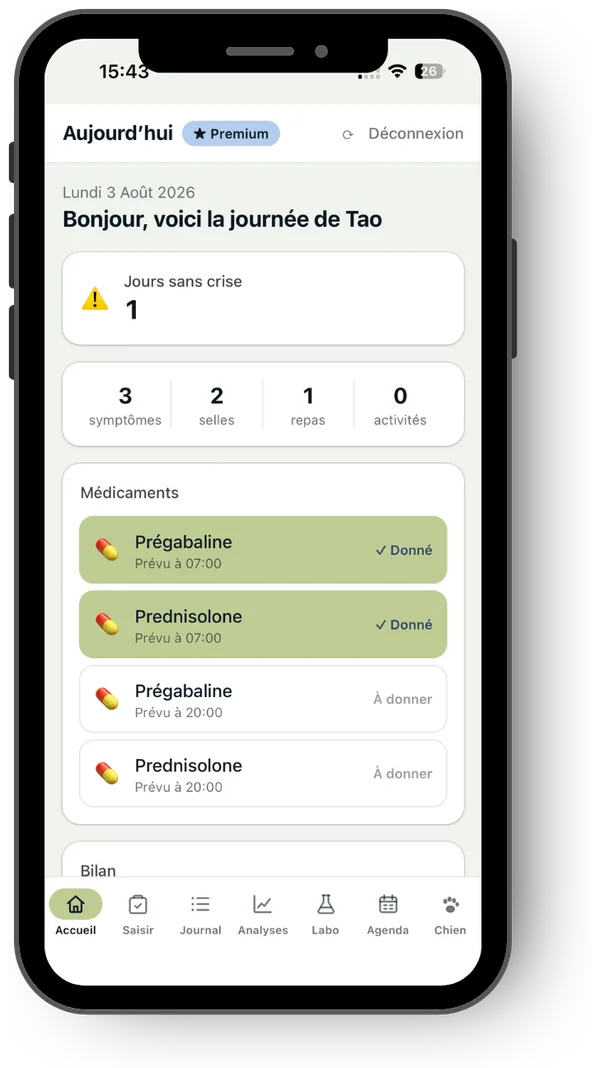Écran d'accueil de l'application appeic, avec le compteur de jours sans crise